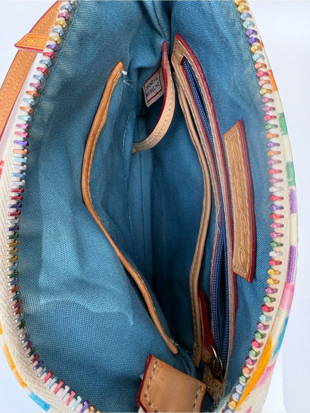 Dooney & Bourke Vintage Multicolor Logo Carrier Crossbody Gold Hardware